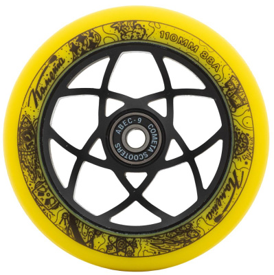 Колесо для ТРЮКОВОГО самоката Комета 110*24мм Атом Желтый  / Черный